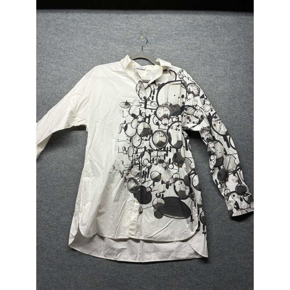 Akris Punto Women's White Black Abstract Circle Print Button Up Shirt